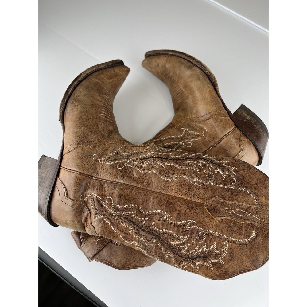 Vintage Nocona Cowboy Boots Women Size 7.5 B Brown Leather Snip Toe Style 5015